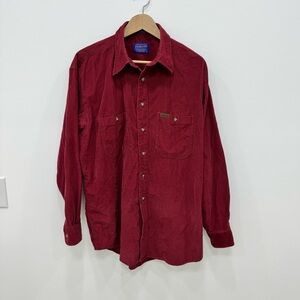 Pendleton Corduroy Shirt Button Down Burgundy Red Mens Large 100% Cotton
